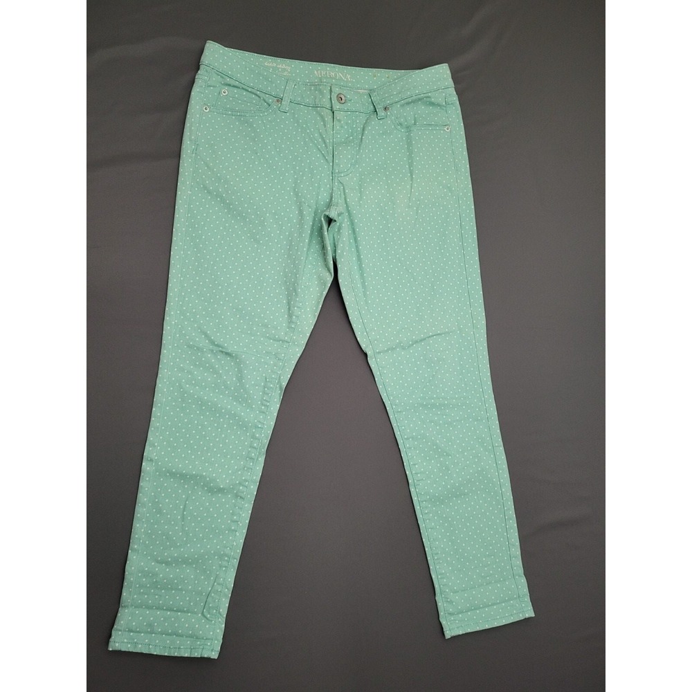 Merona Womens Mint Green Polka Dot Ankle Skinny Jeans Size 10 Fit 3‎ Stretch